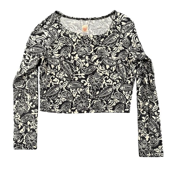Billabong Other - Billabong Crop Top Womens Small Black Ivory Paisley Floral Long Sleeve Surf Swim